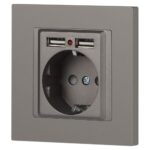 Розетка 1-м СП Accent 6-410-09 16А IP20 250В P+E Schuko + 2хUSB защ. шторки титан Intro Б0063711 — изображение 2