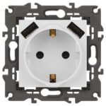 Розетка Elegance 14-4109-01М 16A 250В 2P+E защ. штор. с 2xUSB 3А 5В матов. бел. Эра Б0065773