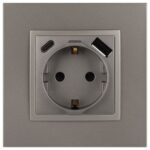 Розетка Elegance 14-4108-16 16A 250В 2P+E защ. шторки с USB type-A+C 3А 5В титан Эра Б0067695 — изображение 6