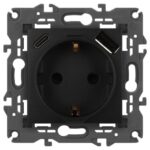 Розетка Elegance 14-4108-05 16A 250В 2P+E защ. шторки с USB type-A+C 3А 5В антрацит Эра Б0067724