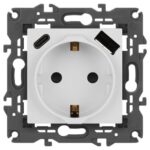 Розетка Elegance 14-4108-01 16A 250В 2P+E защ. шторки с USB type-A+C 3А 5В белый Эра Б0067736