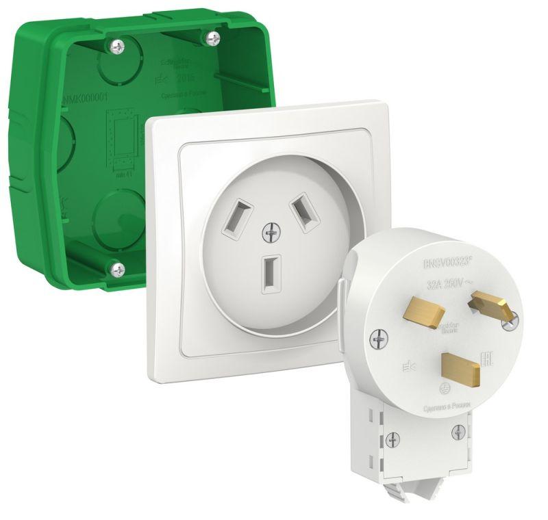 BLNSK013231_1.jpeg Комплект силовой СП Blanca 32А 250В (монтажная коробка + розетка + вилка) бел. SE BLNSK013231 — изображение 1
