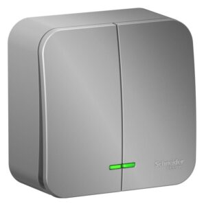 Выключатель 2-кл. ОП Blanca 10А IP20 (сх. 5) 250В с подсветкой с изолир. пластиной алюм. SE BLNVA105113 — изображение 2