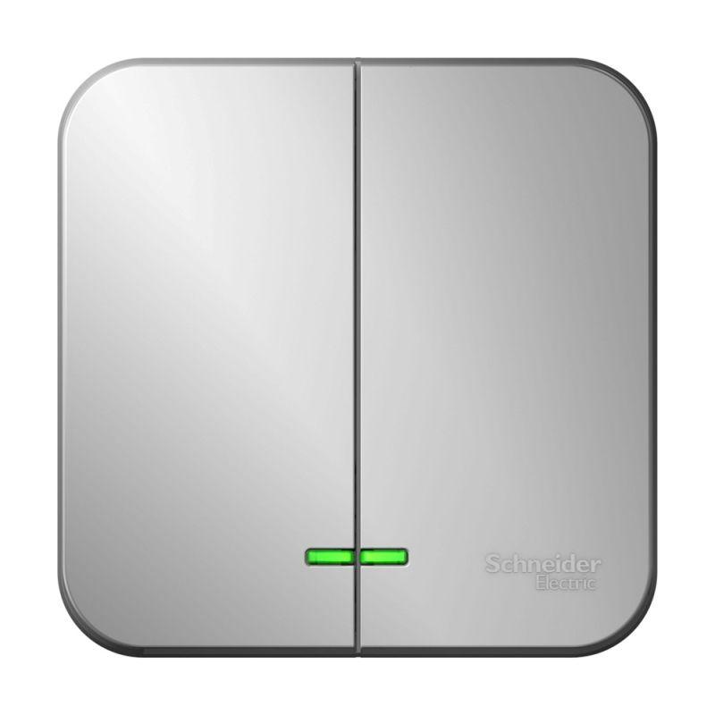 BLNVA105113_2.jpeg Выключатель 2-кл. ОП Blanca 10А IP20 (сх. 5) 250В с подсветкой с изолир. пластиной алюм. SE BLNVA105113 — изображение 1