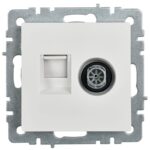 Розетка компьютерная + телевизионная 2-м Brite РТВ/РК12-БрБ RJ45 кат.5E + TV механизм бел. IEK BR-AK20-1-K01 — изображение 2