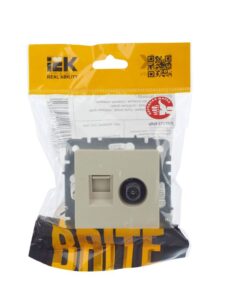 Розетка компьютерная + телевизионная 2-м Brite РТВ/РК12-БрКр RJ45 кат.5E + TV механизм беж. IEK BR-AK20-1-K10 — изображение 6