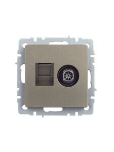 Розетка компьютерная + телевизионная 2-м Brite РТВ/РК12-БрШ RJ45 кат.5E + TV механизм шампань IEK BR-AK20-1-K37 — изображение 5