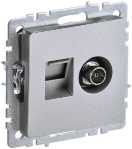 Розетка компьютерная + телевизионная 2-м Brite РТВ/РК12-БрА RJ45 кат.5E + TV механизм алюм. IEK BR-AK20-1-K47
