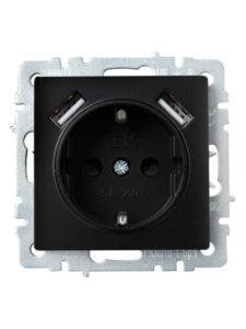 Розетка BRITE РЮш10-1-БрЧ 16А с USB A+A 2.1А с заземл. защ. шторки механизм черн. IEK BR-R14-16-U21-D21-K02 — изображение 7