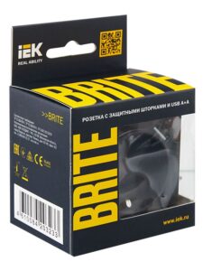 Розетка BRITE РЮш10-1-БрЧ 16А с USB A+A 2.1А с заземл. защ. шторки механизм черн. IEK BR-R14-16-U21-D21-K02 — изображение 6