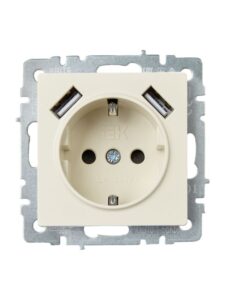 Розетка BRITE РЮш10-1-БрКр 16А с USB A+A 2.1А с заземл. защ. шторки механизм беж. IEK BR-R14-16-U21-D21-K10 — изображение 7