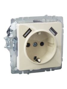 Розетка BRITE РЮш10-1-БрКр 16А с USB A+A 2.1А с заземл. защ. шторки механизм беж. IEK BR-R14-16-U21-D21-K10 — изображение 5