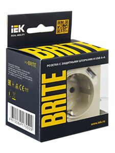 Розетка BRITE РЮш10-1-БрКр 16А с USB A+A 2.1А с заземл. защ. шторки механизм беж. IEK BR-R14-16-U21-D21-K10 — изображение 6