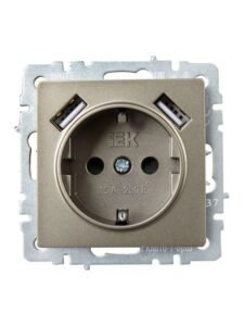 Розетка BRITE РЮш10-1-БрШ 16А с USB A+A 2.1А с заземл. защ. шторки механизм шампань IEK BR-R14-16-U21-D21-K37 — изображение 7