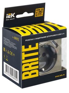 Розетка BRITE РЮш10-1-БрШ 16А с USB A+A 2.1А с заземл. защ. шторки механизм шампань IEK BR-R14-16-U21-D21-K37 — изображение 6