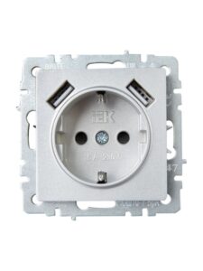 Розетка BRITE РЮш10-1-БрА 16А с USB A+A 2.1А с заземл. защ. шторки механизм алюм. IEK BR-R14-16-U21-D21-K47 — изображение 7