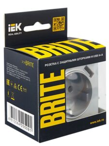 Розетка BRITE РЮш10-1-БрА 16А с USB A+A 2.1А с заземл. защ. шторки механизм алюм. IEK BR-R14-16-U21-D21-K47 — изображение 6