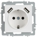 Розетка BRITE РЮш10-1-БрАБ 16А с USB A+A 2.1А с заземл. защ. шторки механизм арктич. бел. IEK BR-R14-16-U21-D21-K91 — изображение 4