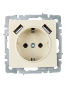Розетка BRITE РЮш10-2-БрКр 16А с USB A+A 3.1А с заземл. защ. шторки механизм беж. IEK BR-R14-16-U21-D31-K10 — изображение 6