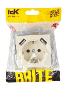 Розетка BRITE РЮш10-2-БрКр 16А с USB A+A 3.1А с заземл. защ. шторки механизм беж. IEK BR-R14-16-U21-D31-K10 — изображение 5