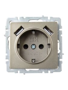 Розетка BRITE РЮш10-2-БрШ 16А с USB A+A 3.1А с заземл. защ. шторки механизм шампань IEK BR-R14-16-U21-D31-K37 — изображение 7