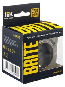 Розетка BRITE РЮш10-2-БрШ 16А с USB A+A 3.1А с заземл. защ. шторки механизм шампань IEK BR-R14-16-U21-D31-K37 — изображение 6