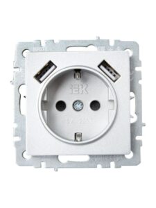 Розетка BRITE РЮш10-2-БрА 16А с USB A+A 3.1А с заземл. защ. шторки механизм алюм. IEK BR-R14-16-U21-D31-K47 — изображение 7