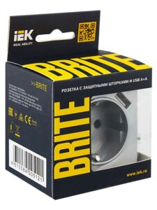 Розетка BRITE РЮш10-2-БрА 16А с USB A+A 3.1А с заземл. защ. шторки механизм алюм. IEK BR-R14-16-U21-D31-K47 — изображение 5