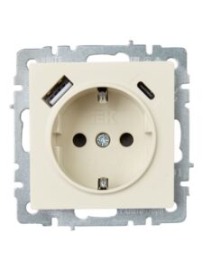 Розетка BRITE РЮш11-1-БрКр 16А с USB A+C 18Вт с заземл. защ. шторки механизм беж. IEK BR-R14-16-U22-018-K10 — изображение 7