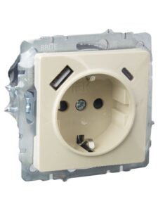 Розетка BRITE РЮш11-1-БрКр 16А с USB A+C 18Вт с заземл. защ. шторки механизм беж. IEK BR-R14-16-U22-018-K10 — изображение 5