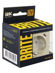 Розетка BRITE РЮш11-1-БрКр 16А с USB A+C 18Вт с заземл. защ. шторки механизм беж. IEK BR-R14-16-U22-018-K10 — изображение 3