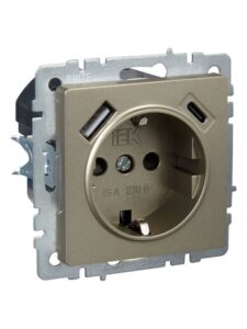 Розетка BRITE РЮш11-1-БрШ 16А с USB A+C 18Вт с заземл. защ. шторки механизм шампань IEK BR-R14-16-U22-018-K37 — изображение 2