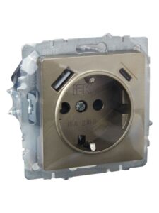 Розетка BRITE РЮш11-1-БрШ 16А с USB A+C 18Вт с заземл. защ. шторки механизм шампань IEK BR-R14-16-U22-018-K37 — изображение 6