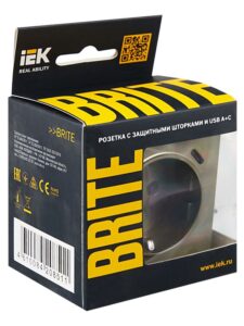 Розетка BRITE РЮш11-1-БрШ 16А с USB A+C 18Вт с заземл. защ. шторки механизм шампань IEK BR-R14-16-U22-018-K37 — изображение 7