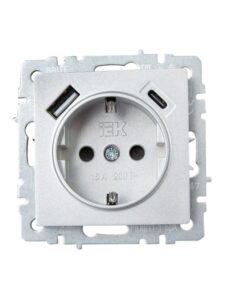 Розетка BRITE РЮш11-1-БрА 16А с USB A+C 18Вт с заземл. защ. шторки механизм алюм. IEK BR-R14-16-U22-018-K47 — изображение 6
