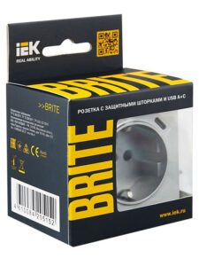 Розетка BRITE РЮш11-1-БрА 16А с USB A+C 18Вт с заземл. защ. шторки механизм алюм. IEK BR-R14-16-U22-018-K47 — изображение 5