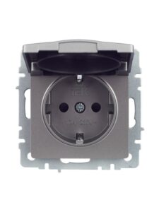 Розетка BRITE РСбш10-3-БрС 16А IP20 с заземл. защ. шторки с крышкой механизм сталь IEK BR-R16-16-K46 — изображение 4
