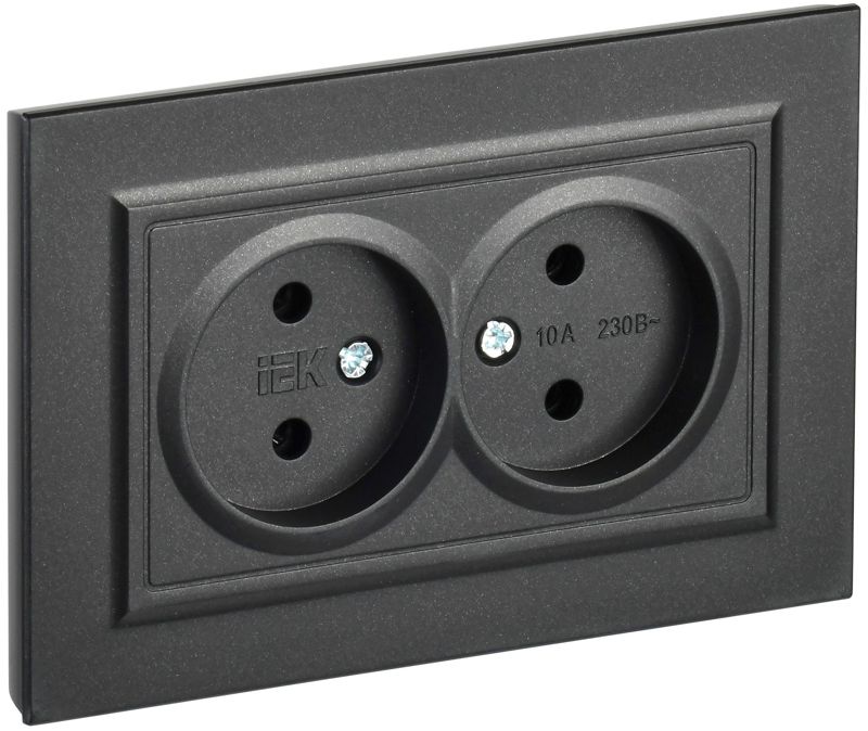 BR-R20-10-K02-F_1.jpeg Розетка 2-м СП BRITE РС12-2-БрЧ 10А в сборе без заземл. без защ. шторок черн. IEK BR-R20-10-K02-F — изображение 1