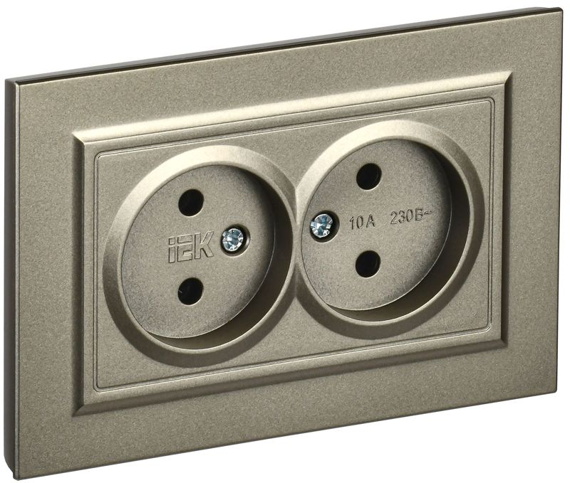 BR-R20-10-K37-F_1.jpeg Розетка 2-м СП BRITE РС12-2-БрШ 10А в сборе без заземл. без защ. шторок шампань IEK BR-R20-10-K37-F — изображение 1
