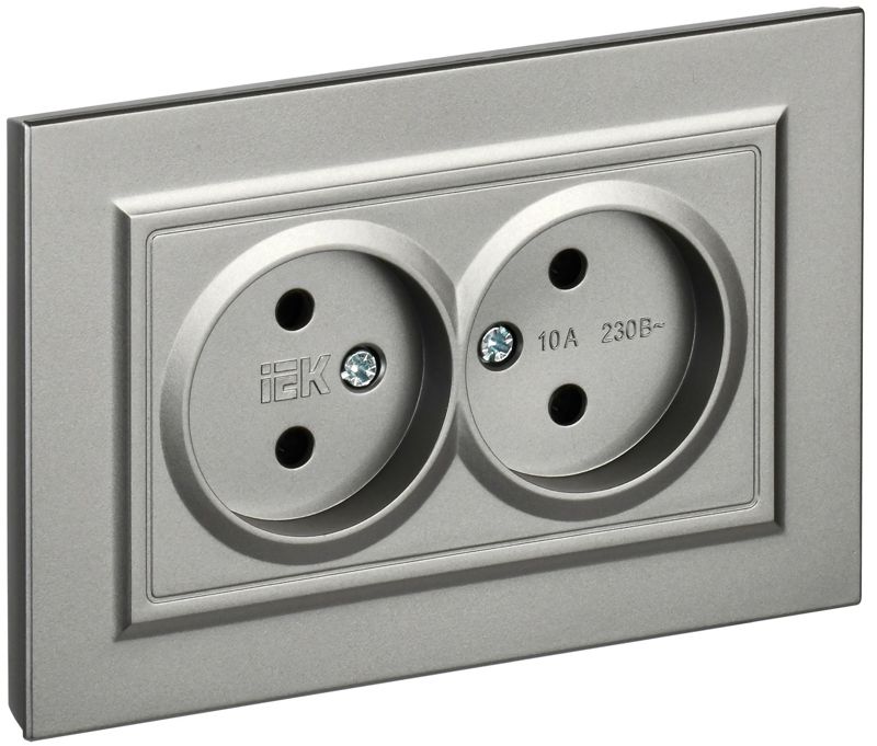 BR-R20-10-K46-F_1.jpeg Розетка 2-м СП BRITE РС12-2-БрС 10А в сборе без заземл. без защ. шторок сталь IEK BR-R20-10-K46-F — изображение 1