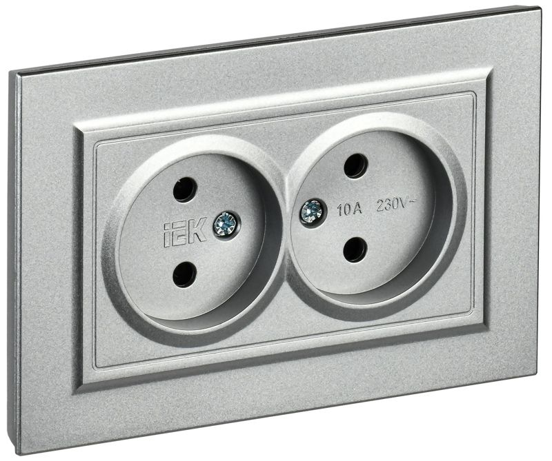BR-R20-10-K47-F_1.jpeg Розетка 2-м СП BRITE РС12-2-БрА 10А в сборе без заземл. без защ. шторок алюм. IEK BR-R20-10-K47-F — изображение 1