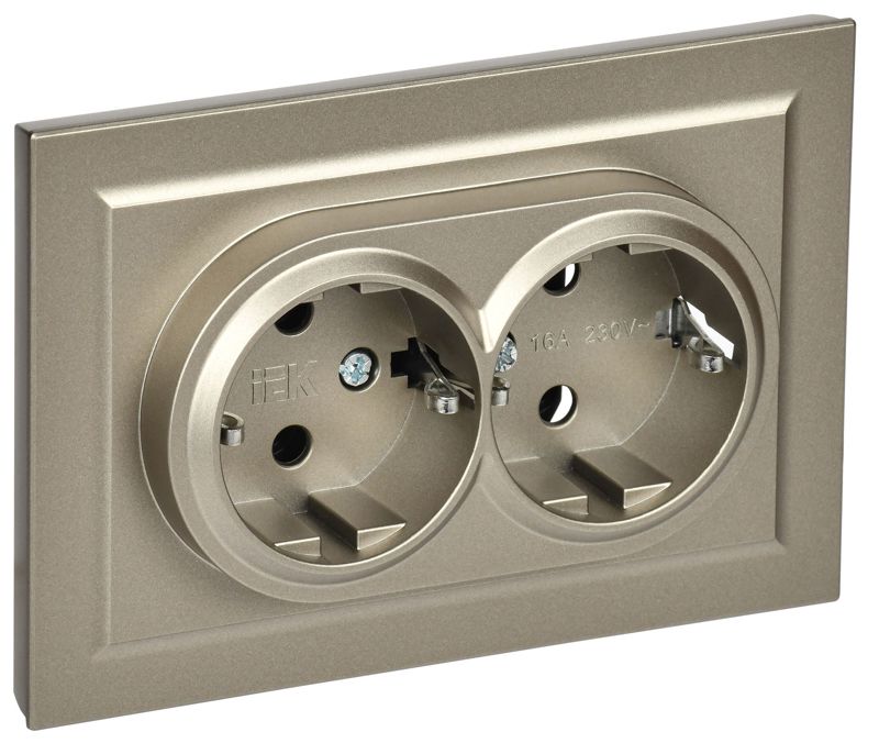 BR-R21-16-K37-F_1.jpeg Розетка 2-м СП BRITE РС12-3-БрШ 16А в сборе с заземл. без защ. шторок шампань IEK BR-R21-16-K37-F — изображение 1