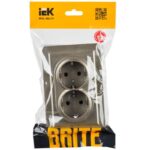 Розетка 2-м СП BRITE РС12-3-БрШ 16А в сборе с заземл. без защ. шторок шампань IEK BR-R21-16-K37-F — изображение 6