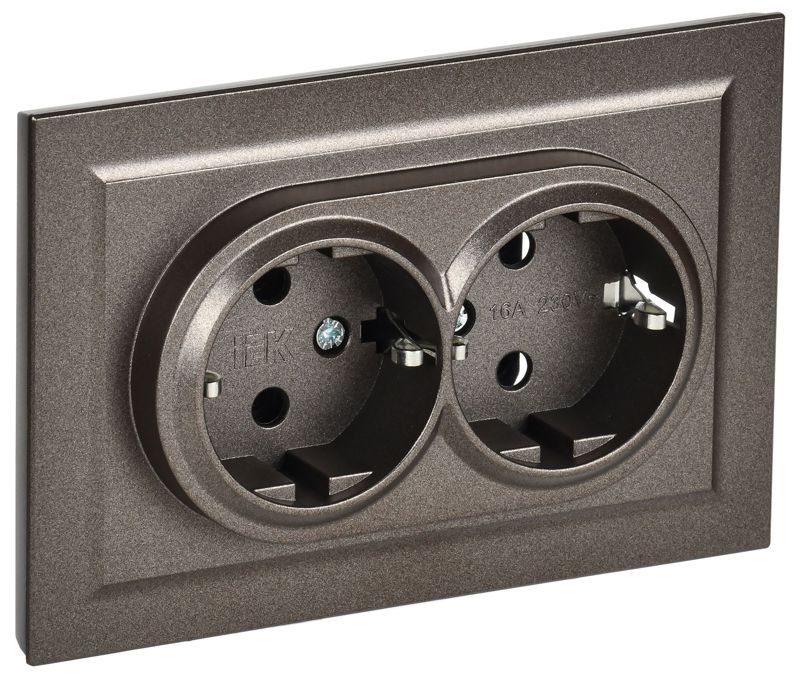 BR-R21-16-K45-F_1.jpeg Розетка 2-м СП BRITE РС12-3-БрТБ 16А в сборе с заземл. без защ. шторок бронза IEK BR-R21-16-K45-F — изображение 1