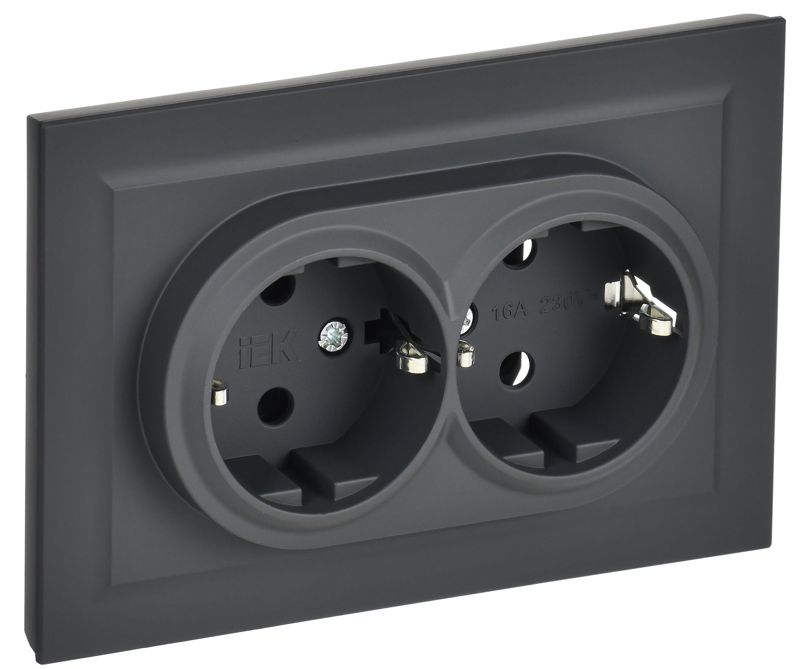 BR-R21-16-K53-F_1.jpeg Розетка 2-м СП BRITE РС12-3-БрГ 16А в сборе с заземл. без защ. шторок графит IEK BR-R21-16-K53-F — изображение 1