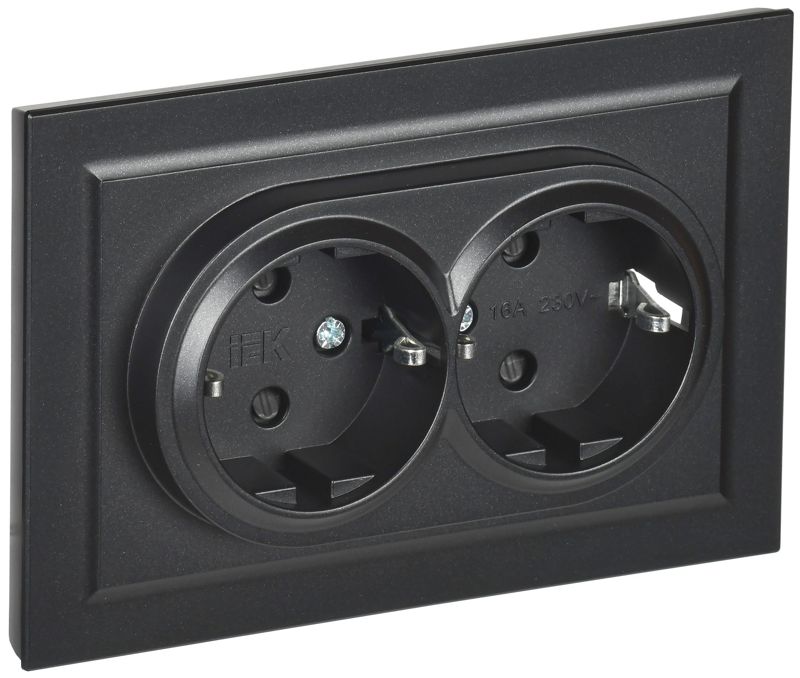 BR-R24-16-K02-F_1.jpeg Розетка 2-м СП BRITE РСш12-3-БрЧ 16А в сборе с заземл. защ. шторки черн. IEK BR-R24-16-K02-F — изображение 1