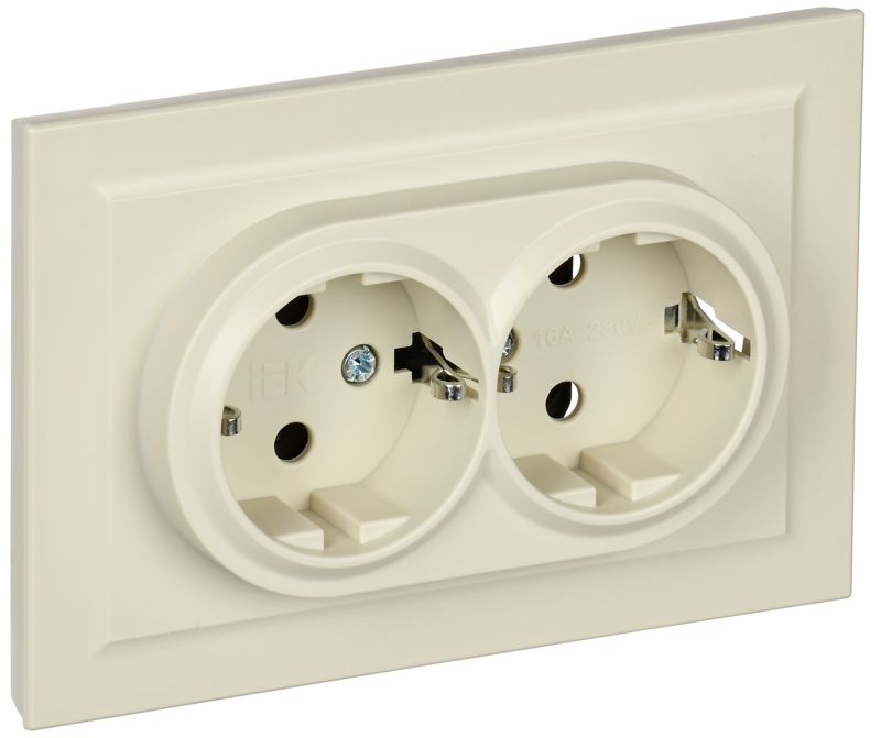 BR-R24-16-K10-F_1.jpeg Розетка 2-м СП BRITE РСш12-3-БрКр 16А в сборе с заземл. защ. шторки беж. IEK BR-R24-16-K10-F — изображение 1