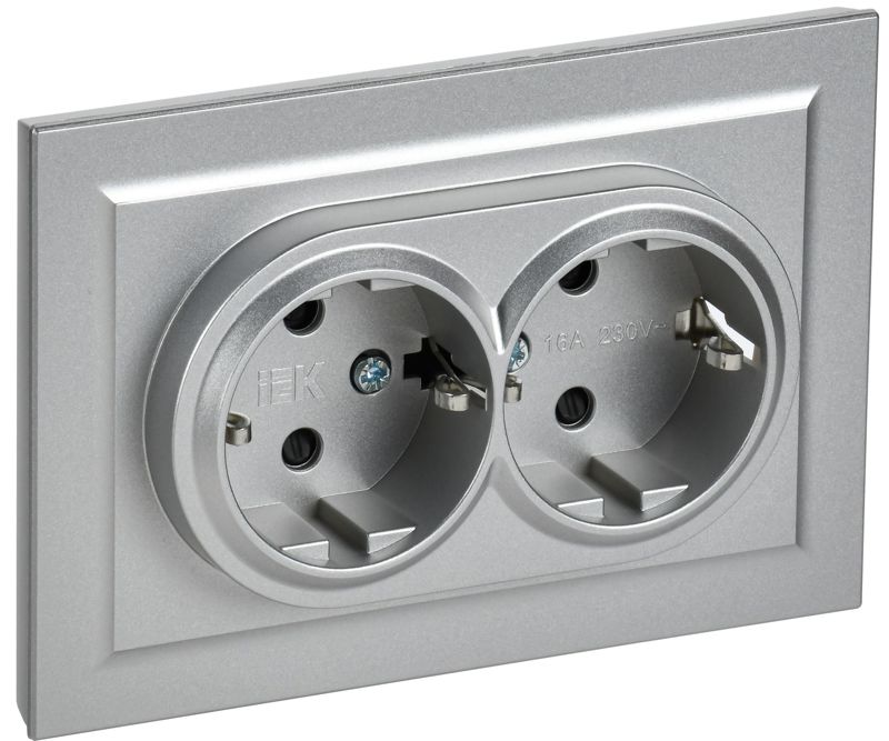 BR-R24-16-K47-F_1.jpeg Розетка 2-м СП BRITE РСш12-3-БрА 16А в сборе с заземл. защ. шторки алюм. IEK BR-R24-16-K47-F — изображение 1