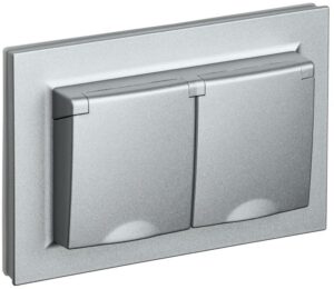 Розетка 2-м СП BRITE РСбш12-3-44-БрА 16А в сборе IP44 с крышкой алюм. IEK BR-R26-16-44-K47-F