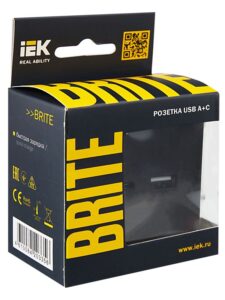 Розетка BRITE USB A+C 18Вт РЮ11-1-БрЧ механизм черн. IEK BR-U22-018-K02 — изображение 6